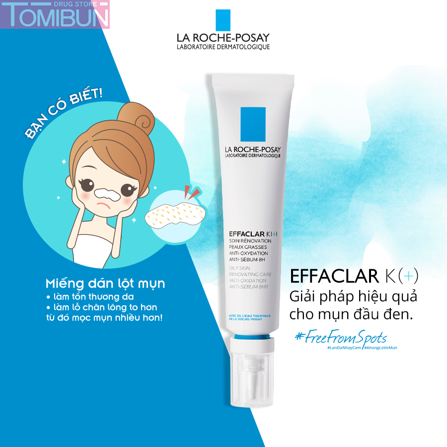 KEM TRỊ MỤN ĐẦU ĐEN VÀ GIẢM BÓNG NHỜN LA ROCHE POSAY EFFACLAR K+